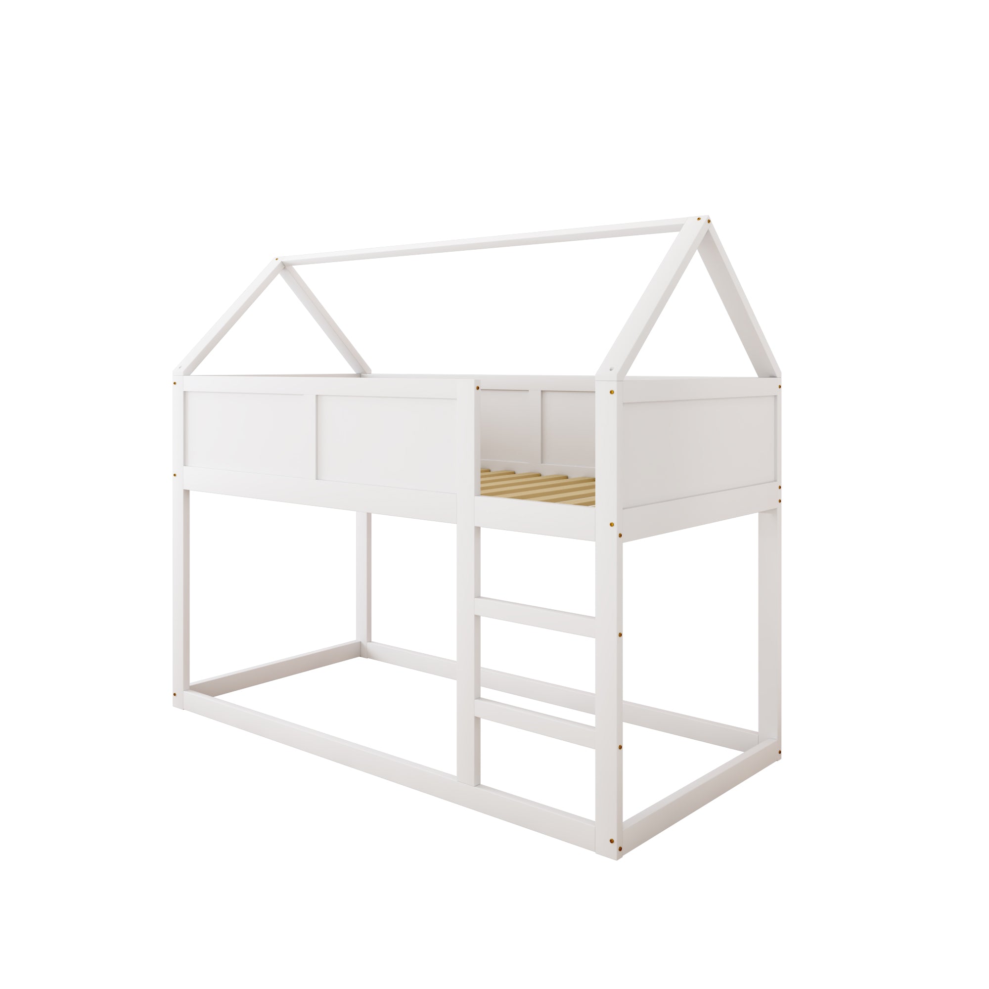Bunk bed for children, 90x200cm Low Single Loft Bed with Stairs, White Solid Wood