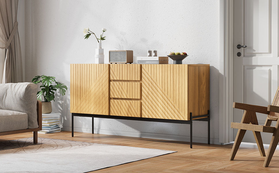 Sideboard with 2 doors and 3 drawers, metal legs