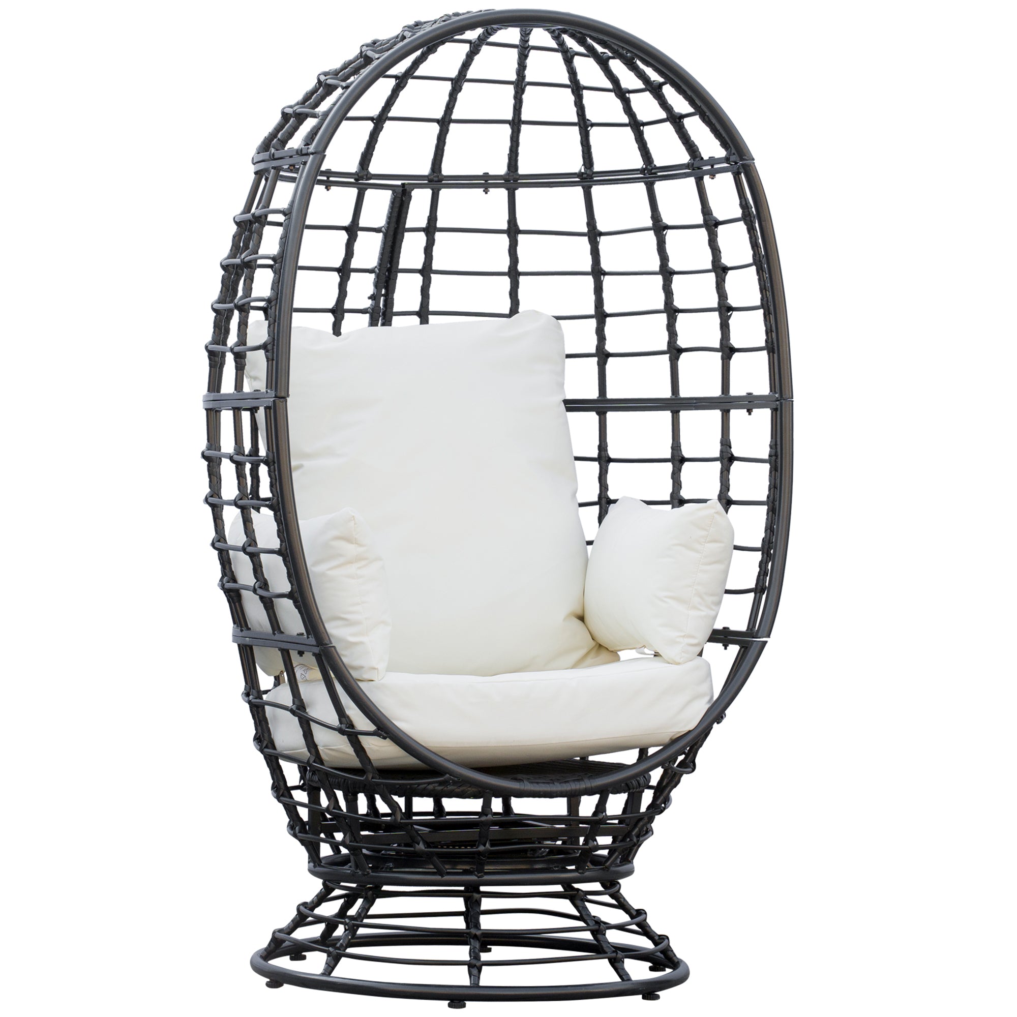 360° Swivel Egg Chair Rattan Garden Patio Chair with Cushion Black