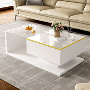 Coffee Table 90cm, High-Gloss White with Glass & LED Effect