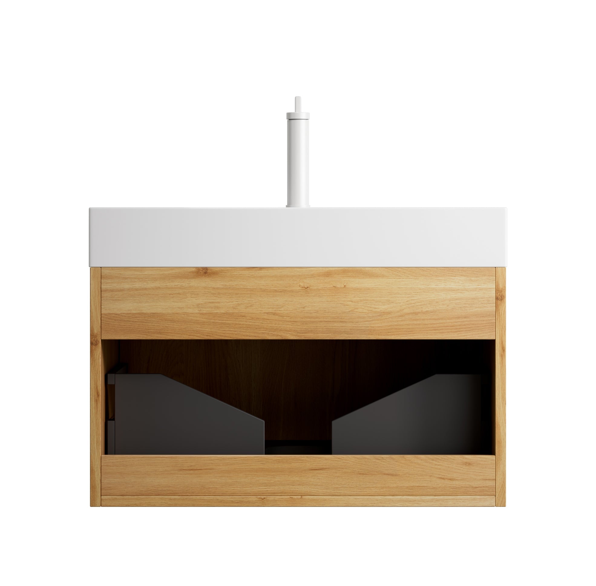 CELE 70cm Wall-Mounted Bathroom Vanity Unit with Resin Basin, One Drawer, Natural Wood