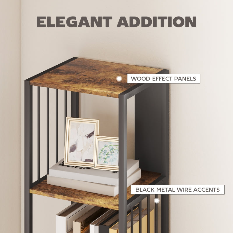 Bookshelf 5-Tier Steel Frame Rustic Brown