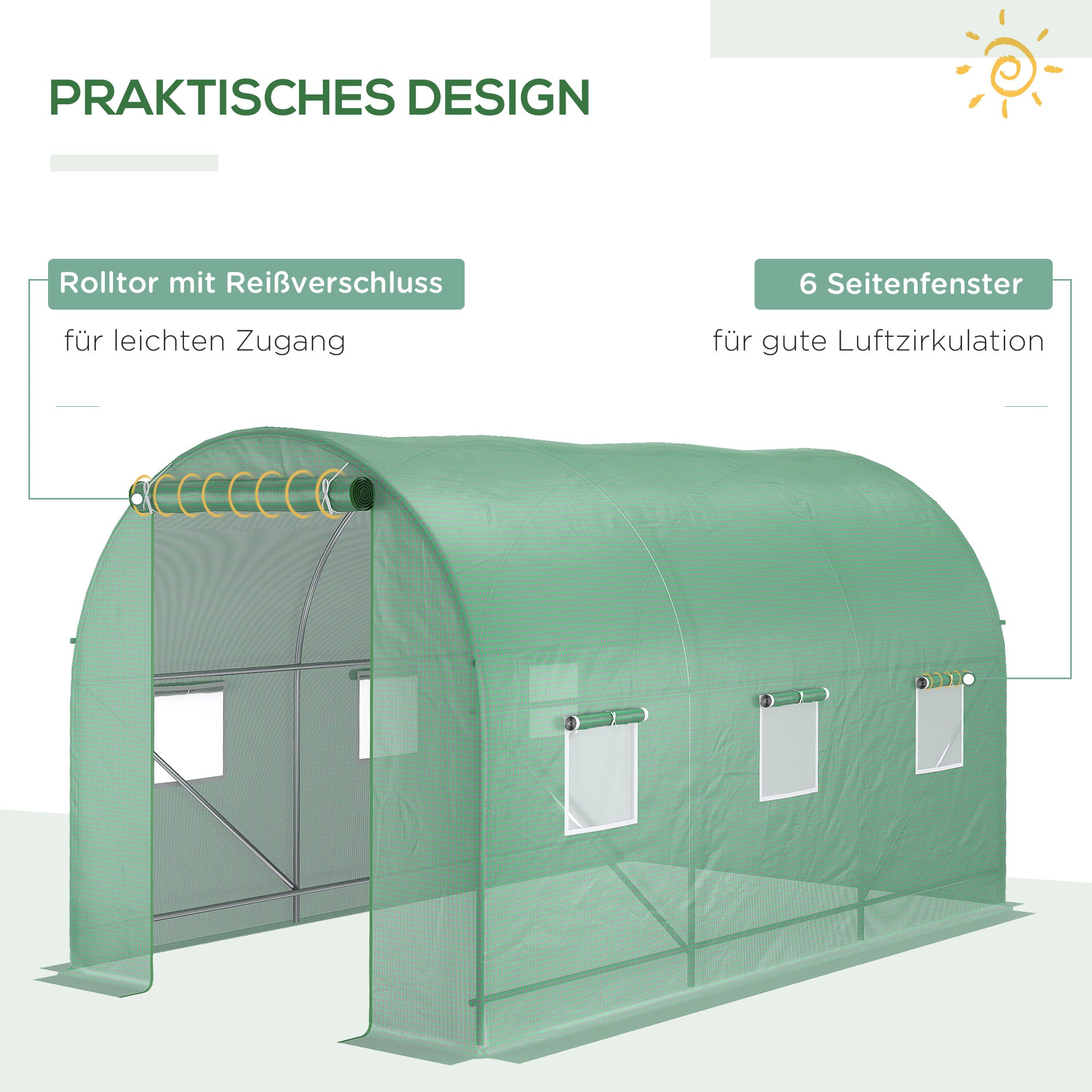 Foil Greenhouse Polytunnel Cold Frame Window 350x200x200cm, Green