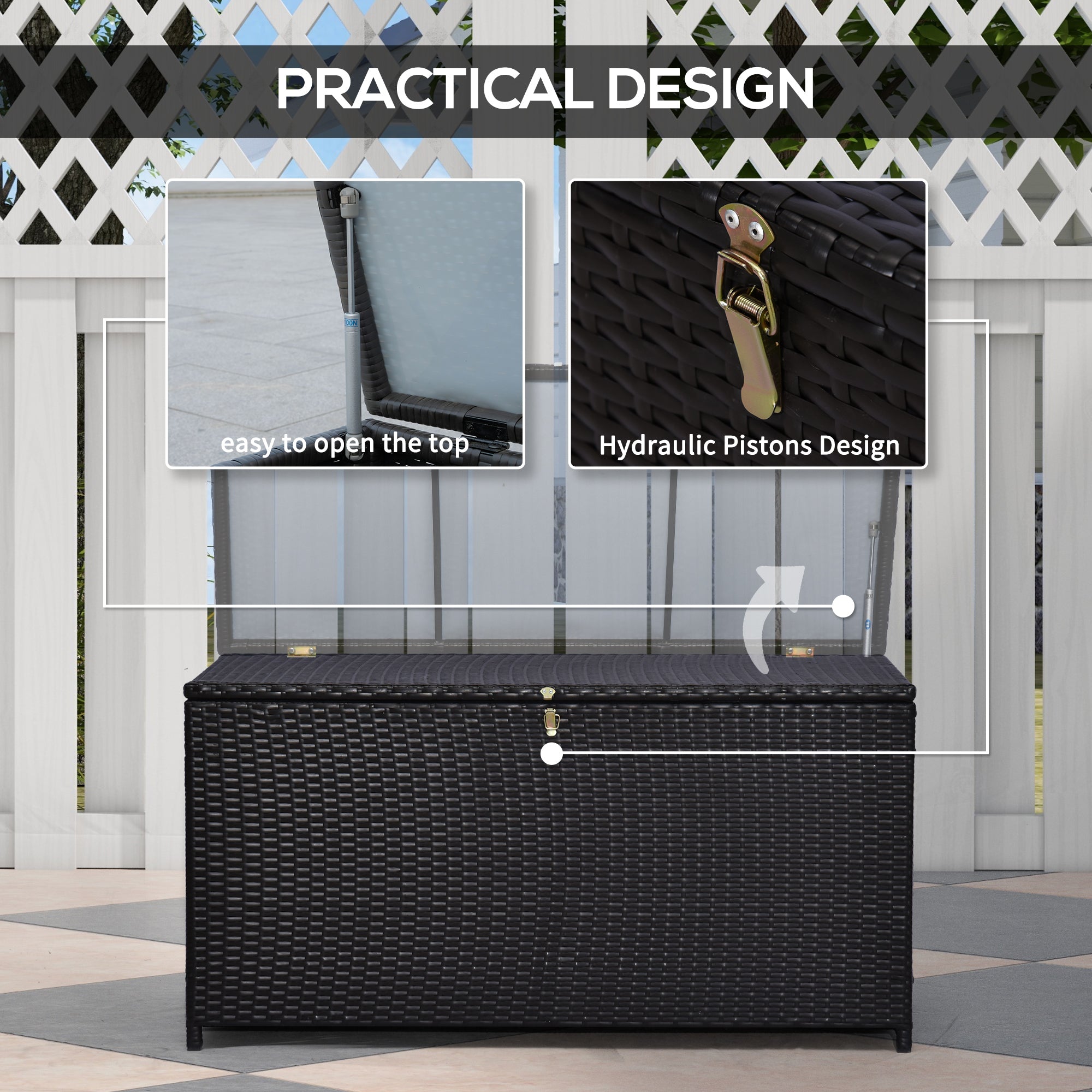 284 L Rattan Garden Storage Box with Gas Lift and Lockable Lid, Dark Brown