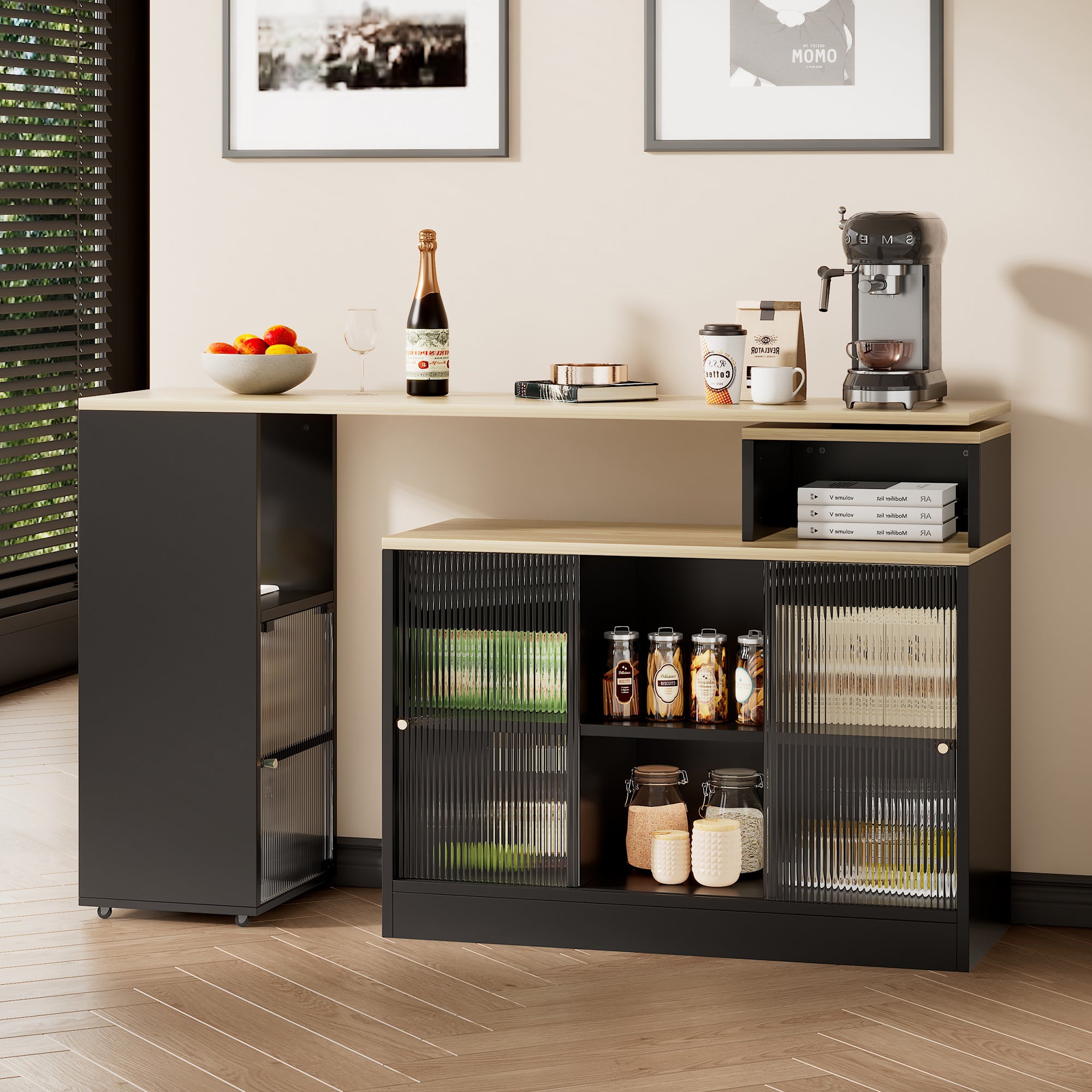 Extendable Bar Table Movable Swivel Storage Black