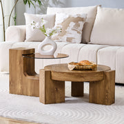 Separable Coffee Table Set MDF Wood Look Safety Glass - Brown Tinted