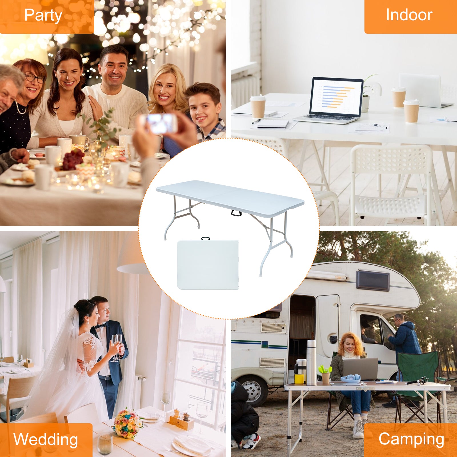 Folding Table 244cm, Portable Heavy Duty, White