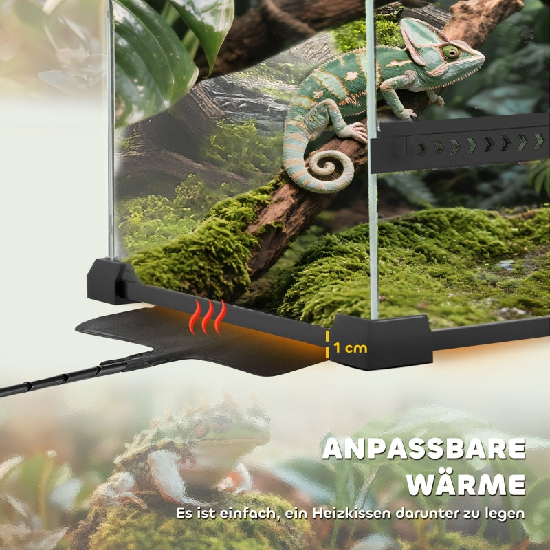 Glass Terrarium for Reptiles, Raised Waterproof Base, Button Lock, Glass