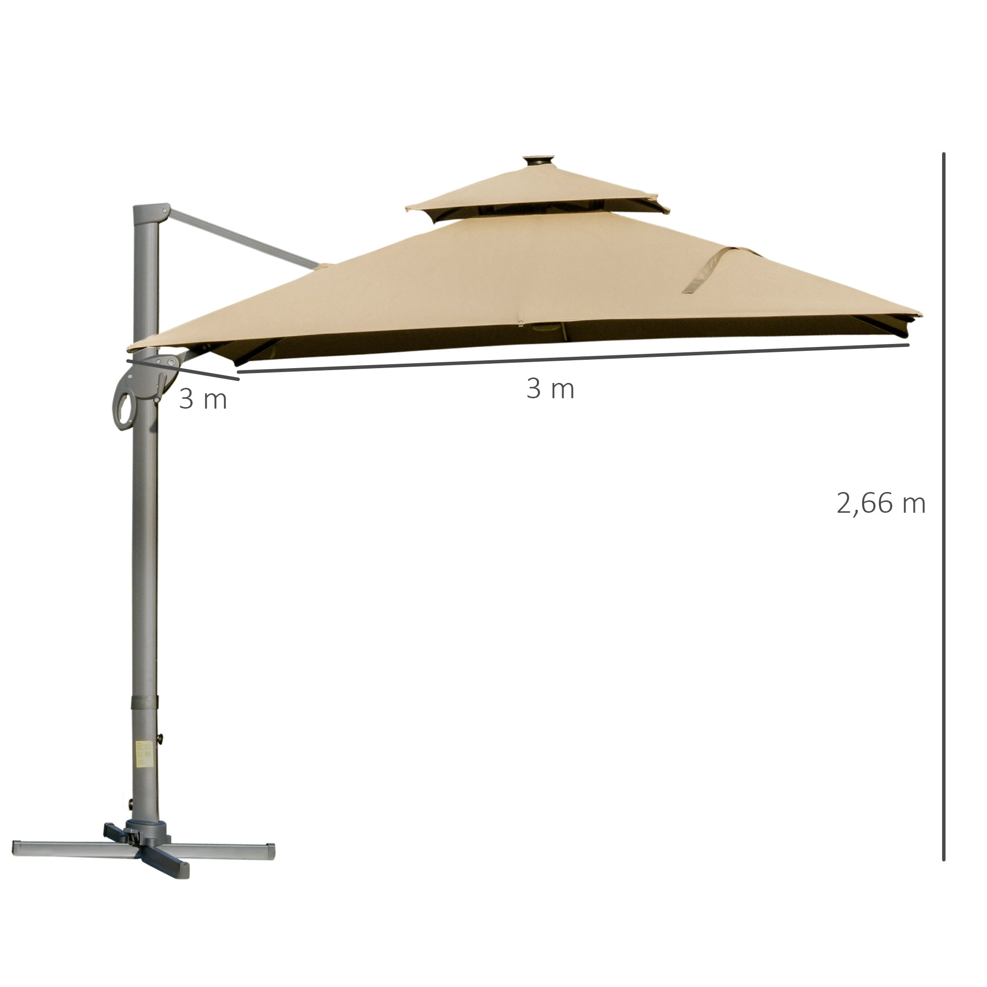 3 x 3m Sun Square Canopy Top with Adjustable Pole Angle, Aluminium Khaki