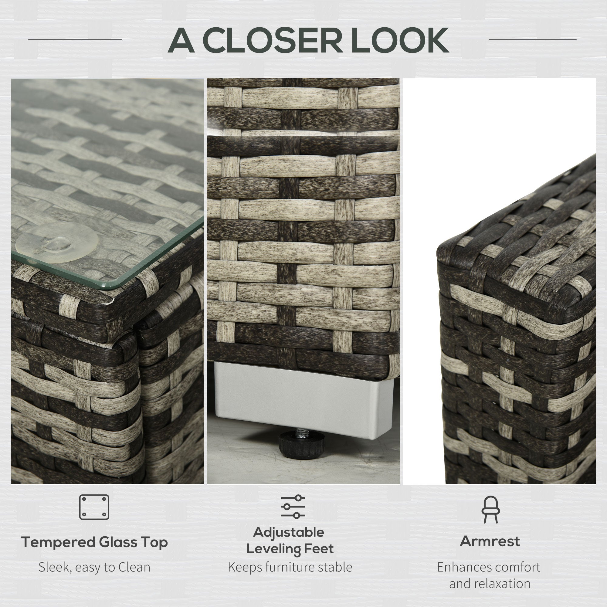 4-Seater Rattan Sofa Set Sectional Wicker Cushion Grey