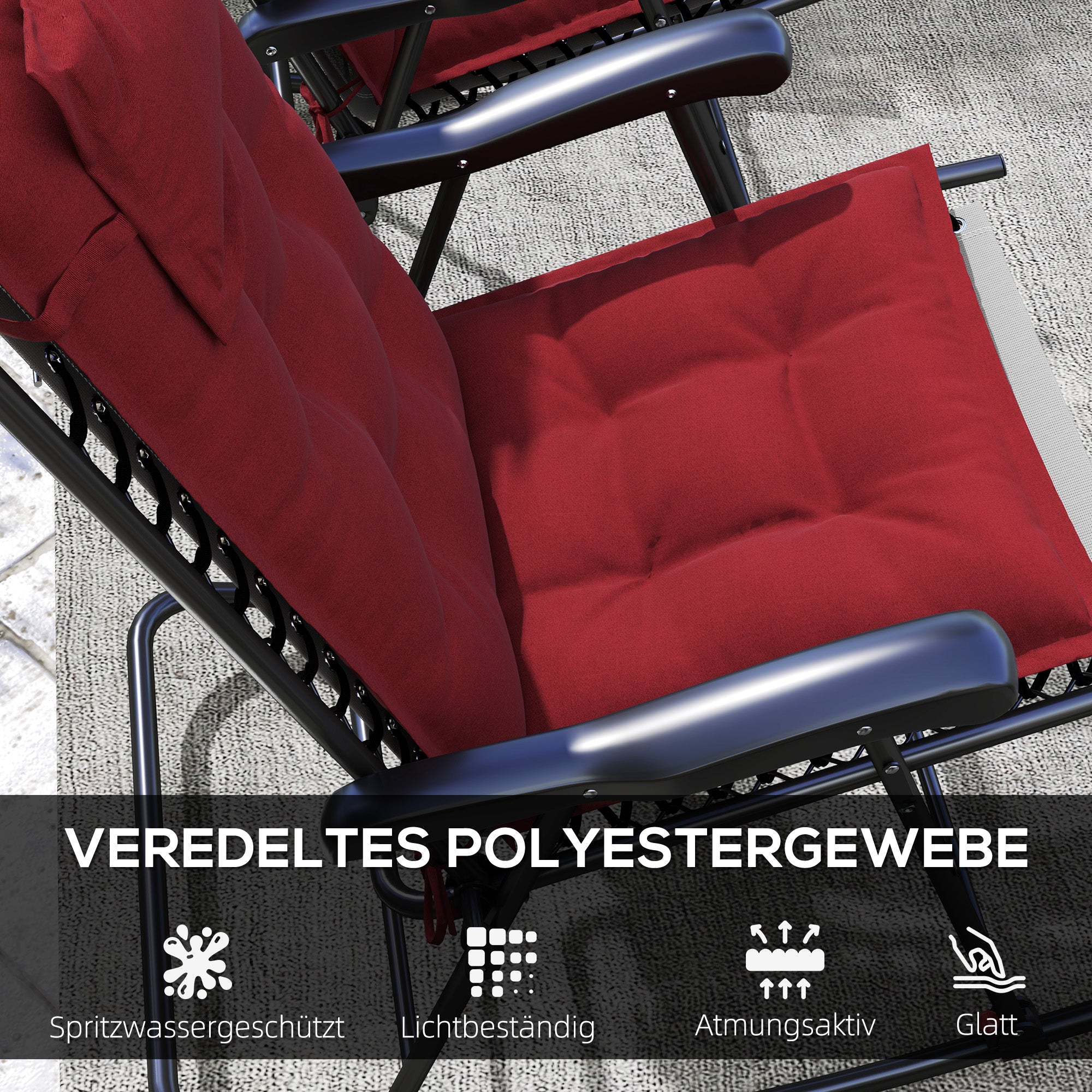 Sun Lounger Cushions, Water-Repellent, 50x116x5 cm, Wine Red