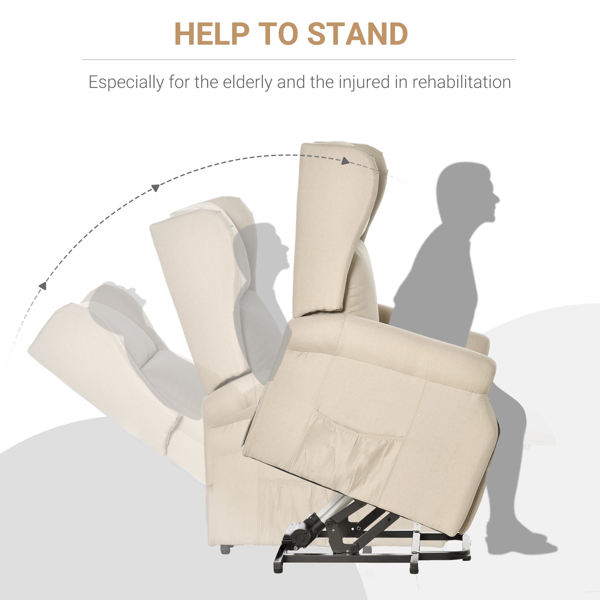 Power Lift Recliner Armchair, Electric Lift Chair with Remote Control, Side Pockets, Extended Footrest, Beige Fabric