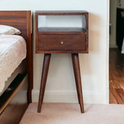 Solid Wood Mini Bedside with 1 Drawer and Open Shelf, Dark Brown