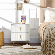 Elegant Chest of Drawers, Two Drawers - White/Gold-Tone