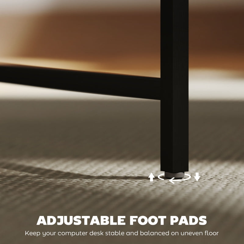 100cm Computer Desk, LED Lights Power Outlets Monitor Stand, Rustic Brown