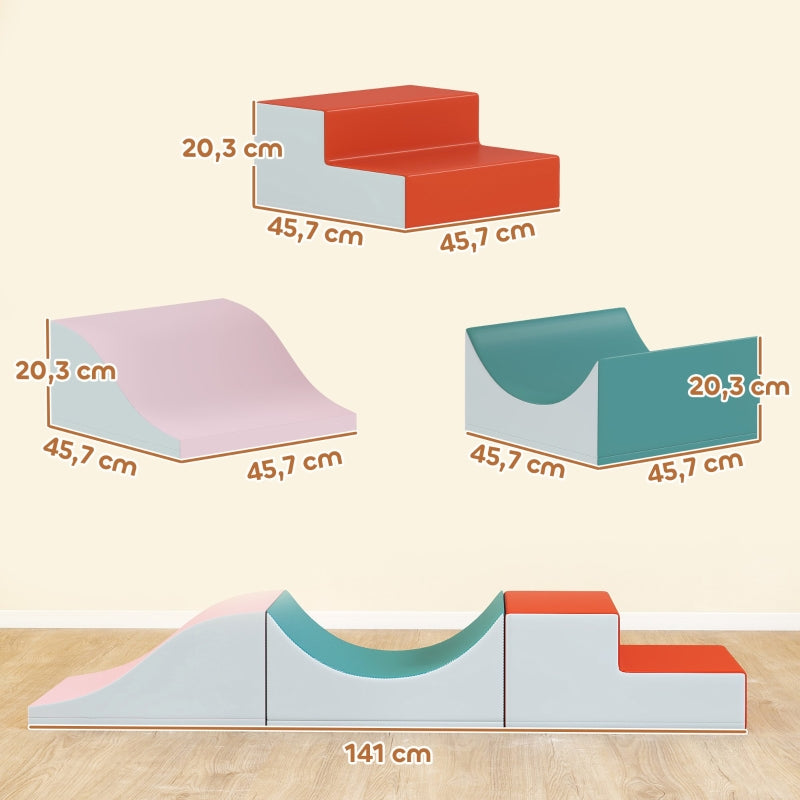 Climbing and Crawling Set, 3-Piece Foam Play Set for Toddlers, Light Grey Faux Leather