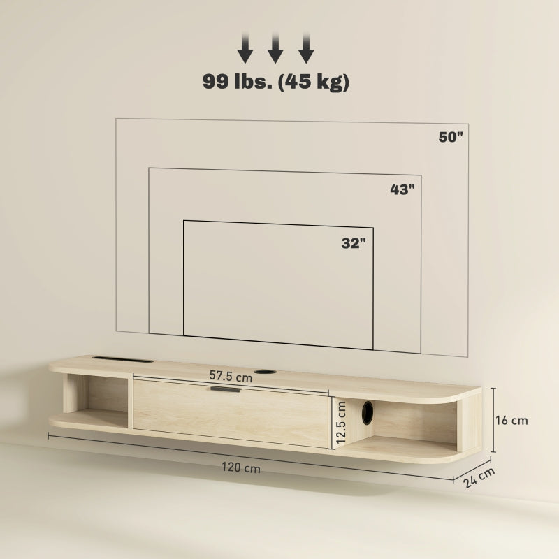 120 cm Floating TV Unit for TVs up to 50 Inch Engineered Wood Natural Wood