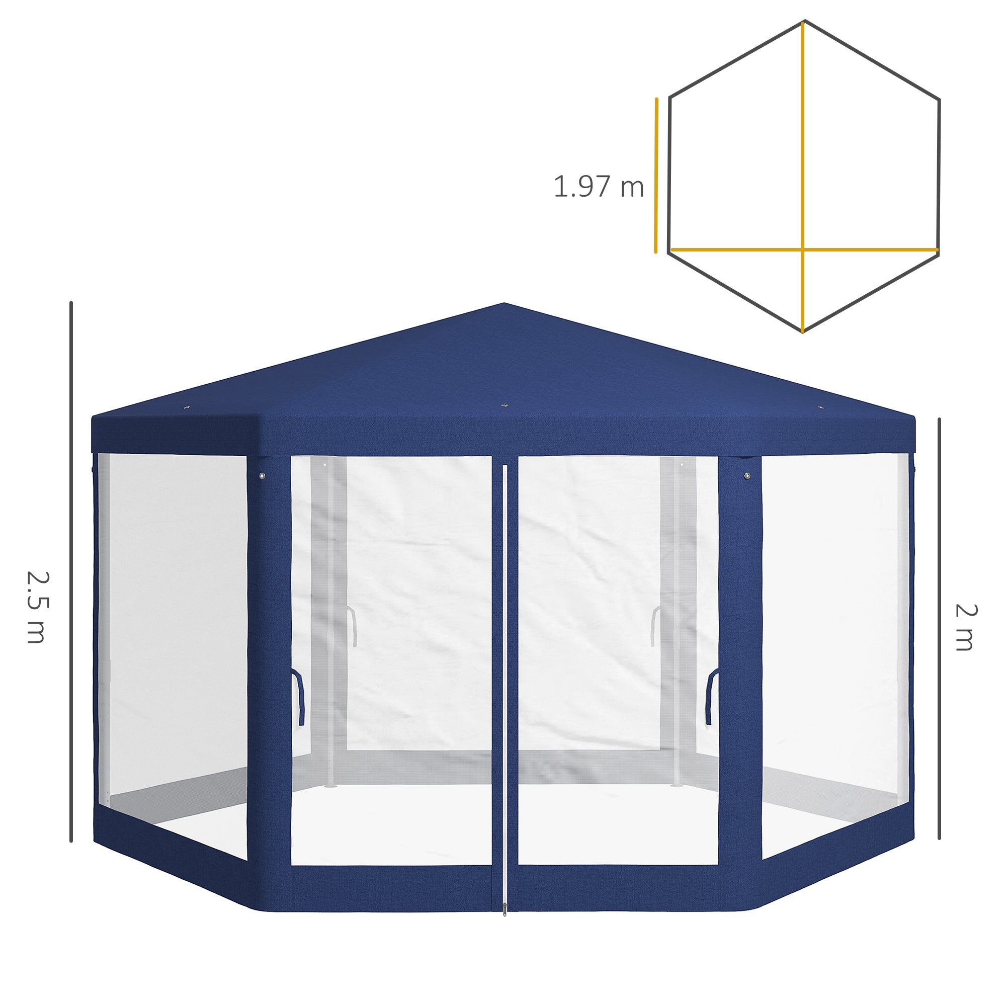 Gazebo Hexagonal 4x3m Water-Repellent Stable Winterproof Blue