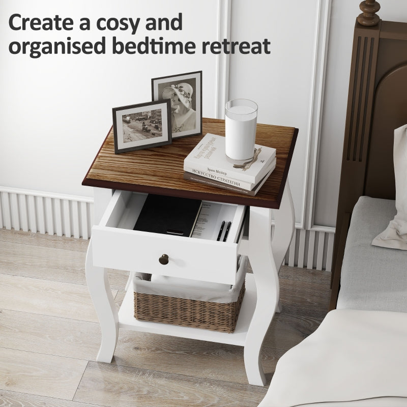 2pcs Bedside Tables French Style Drawer Open Shelf White