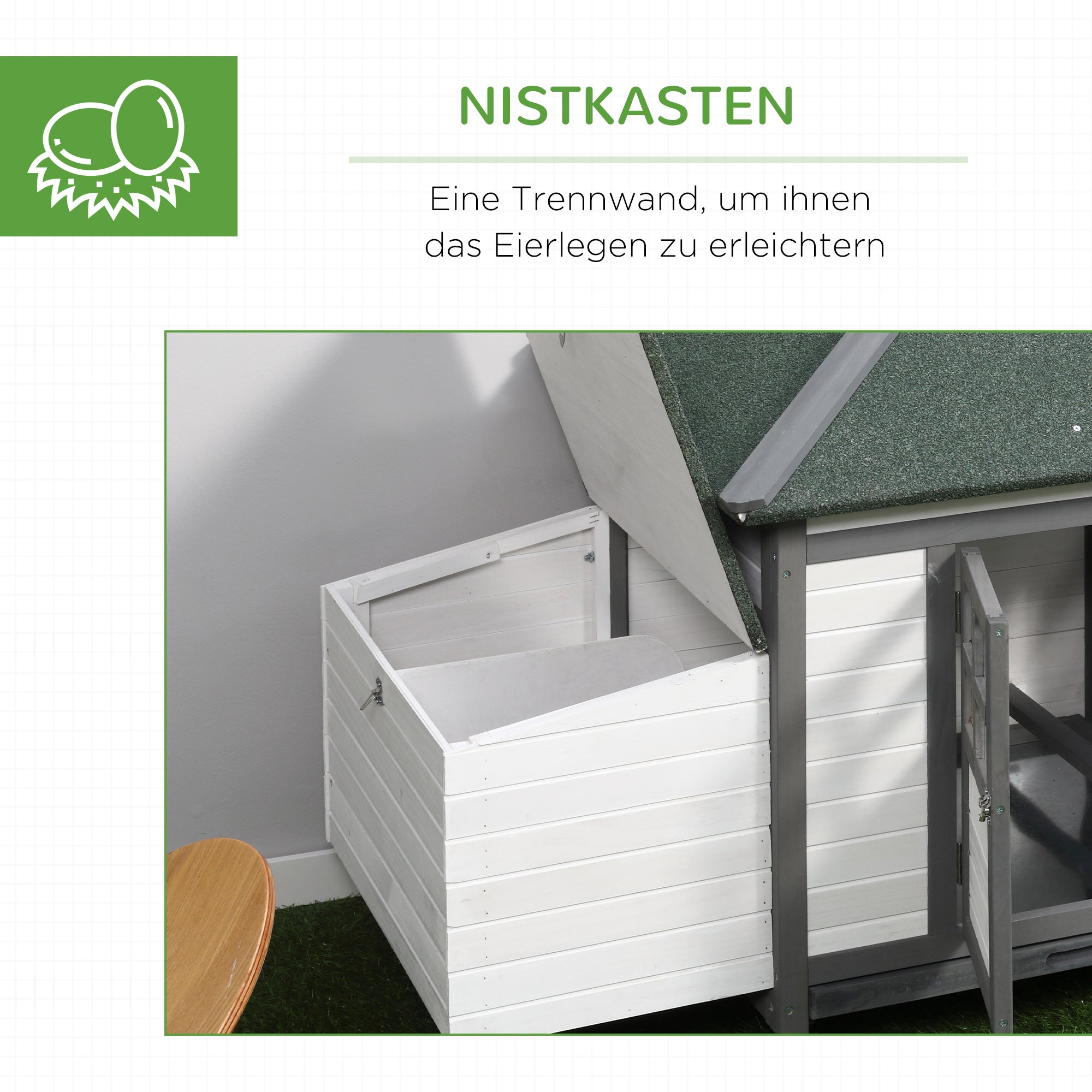 Bantam Chicken Coop with Run, Perches, Nesting Box, Pinewood, Grey+White