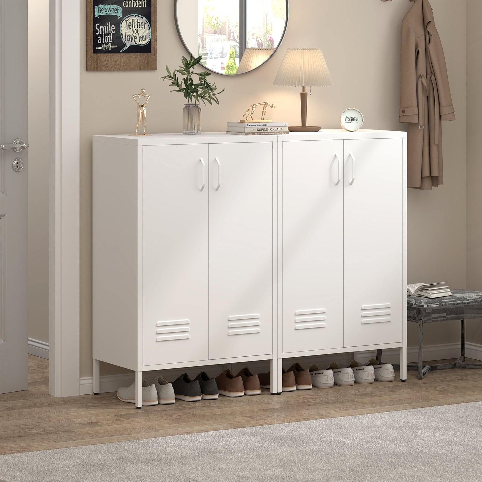 Locker Cabinet with 2 Doors and Adjustable Shelves, Pink Metal