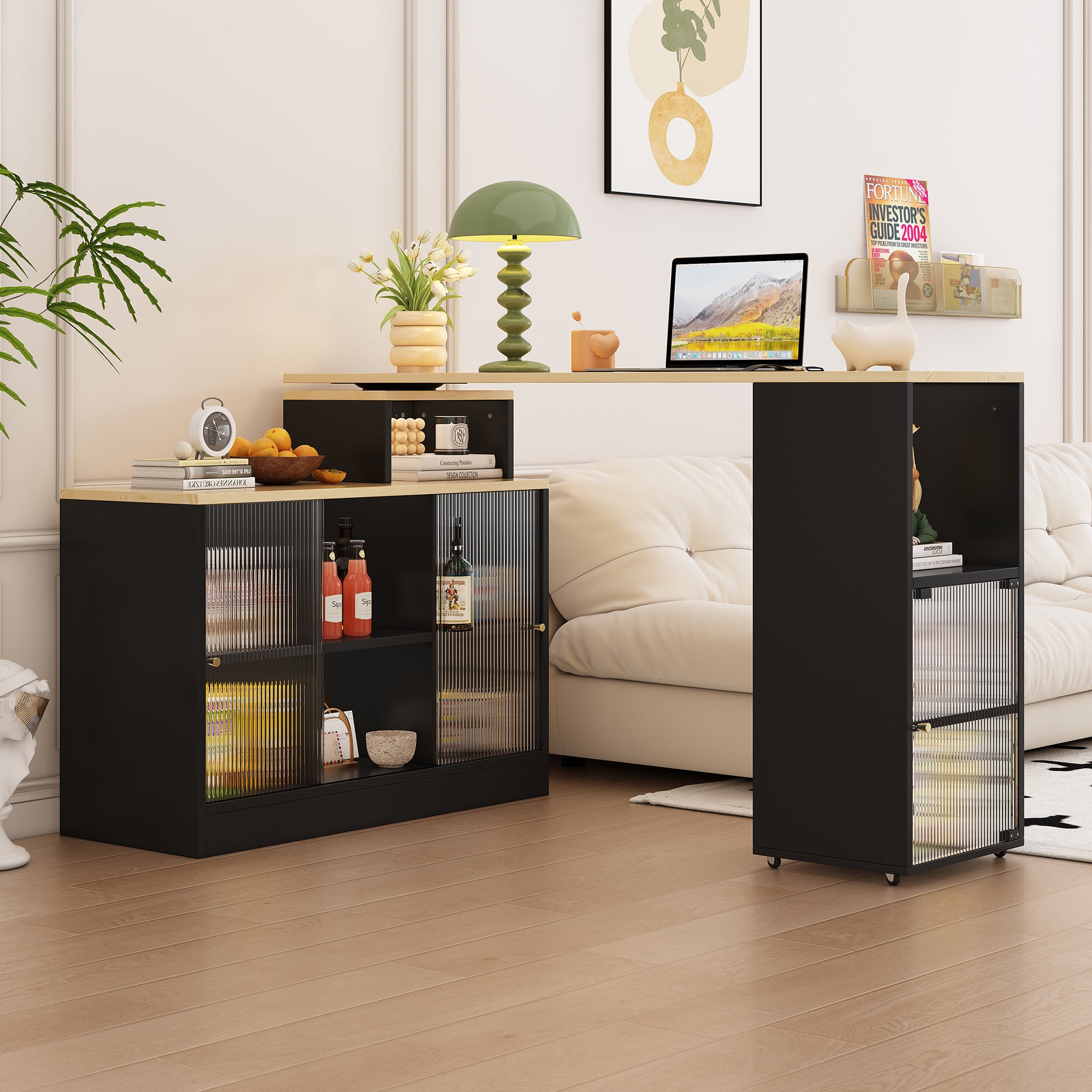 Extendable Bar Table Movable Swivel Storage Black