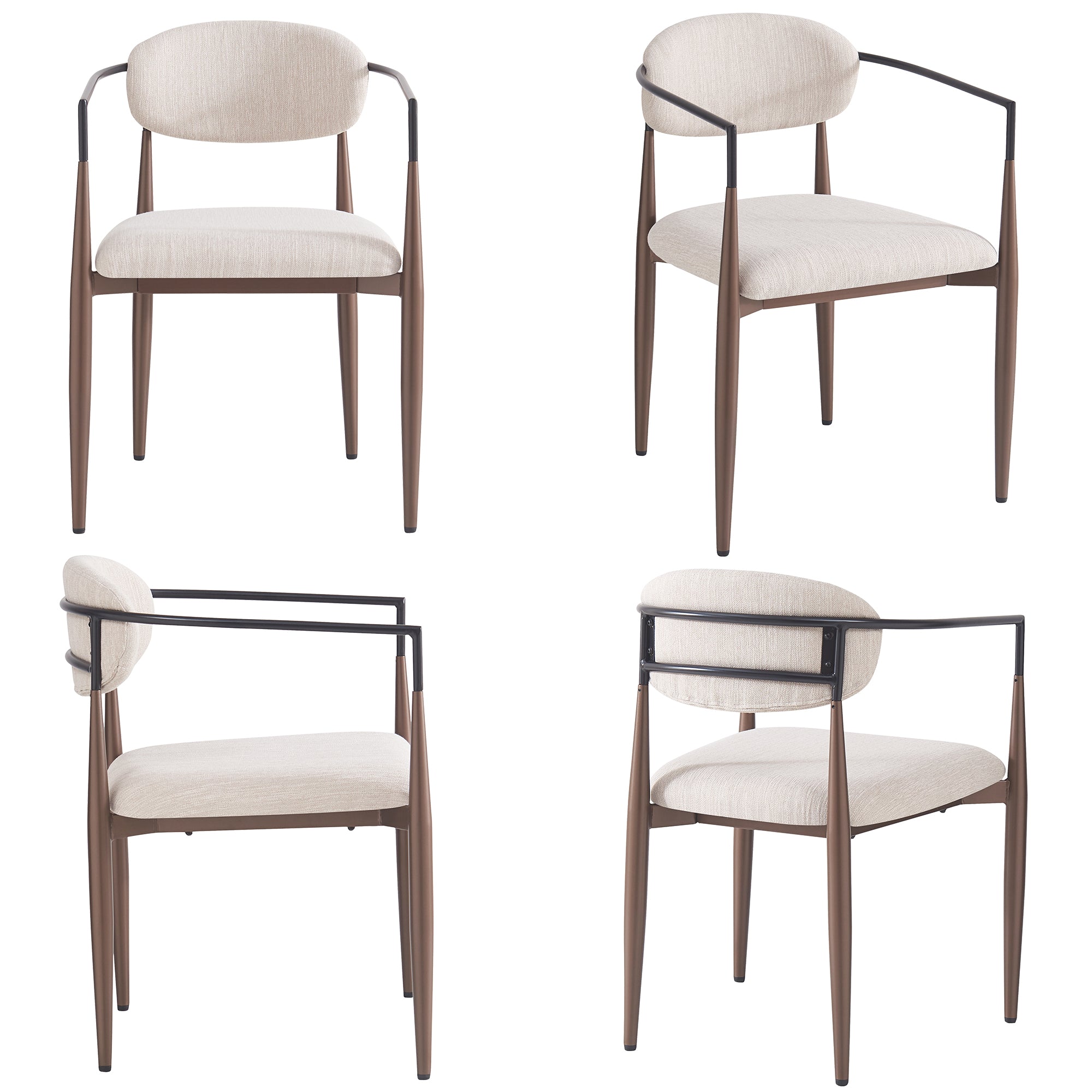 Dining Chair Set (4 Pieces), Ergonomic Modern Style Adjustable Legs, High-Quality Linen Fabric