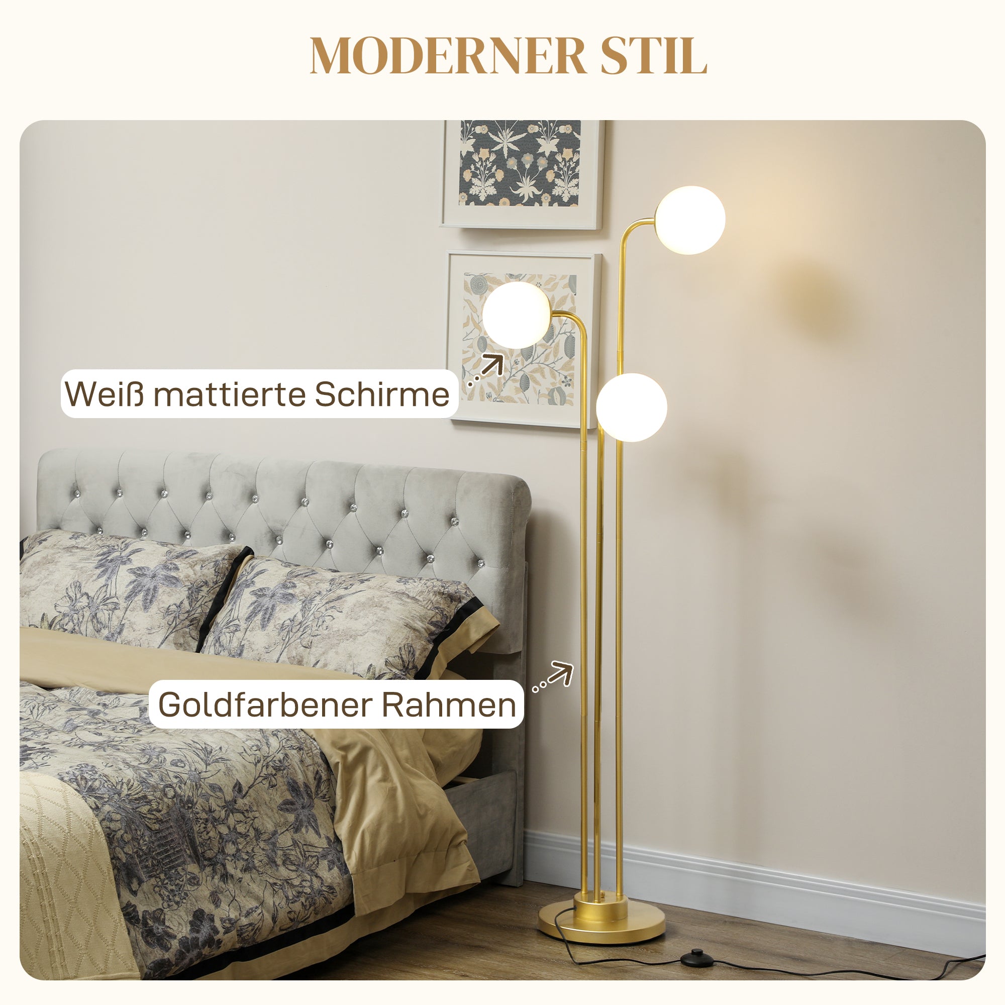 Floor Lamp, Rotatable Lampshades Reading Lamp Bedside Lamp, Gold