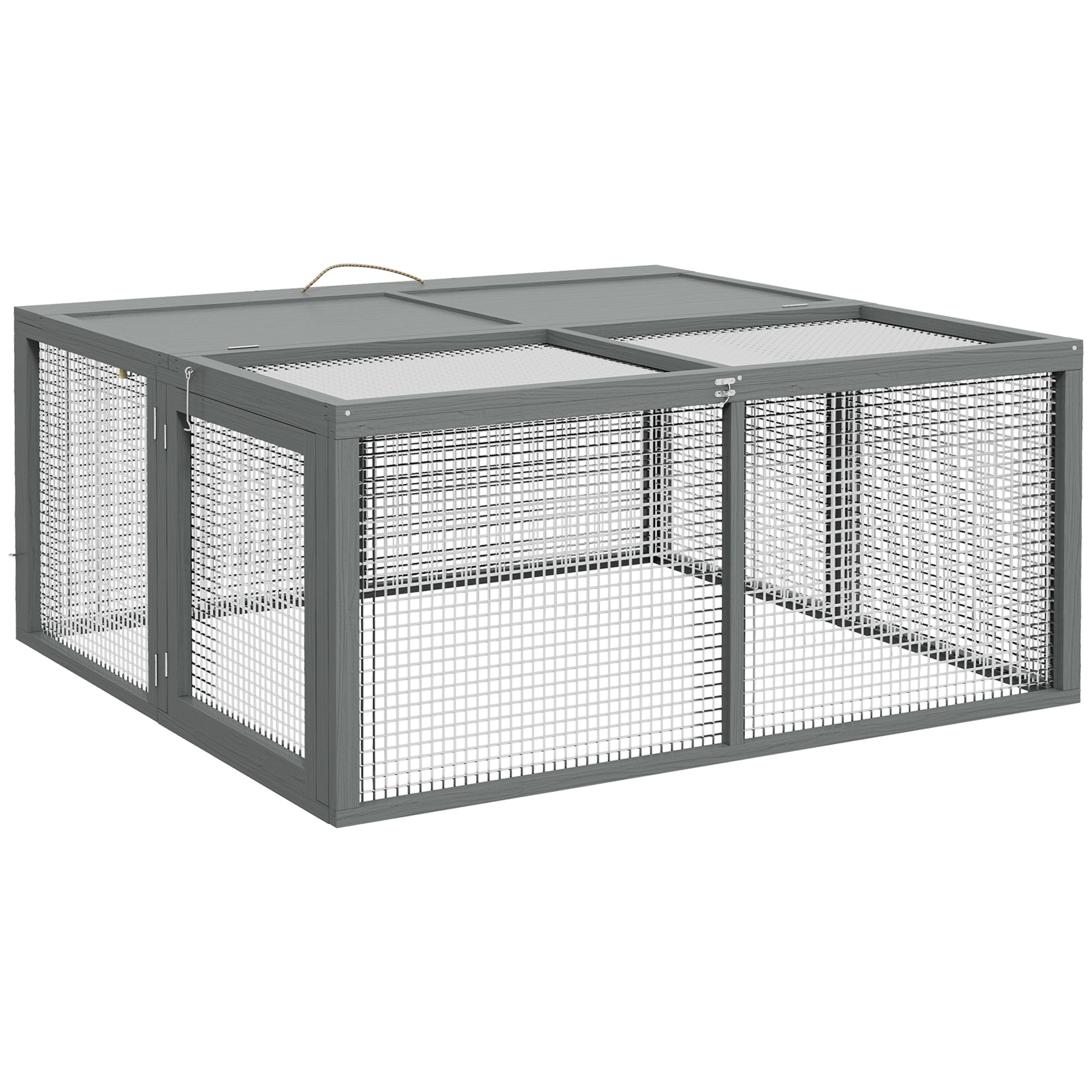 Rabbit Hutch Foldable Cage with Run Hinged Roof, Natural Wood