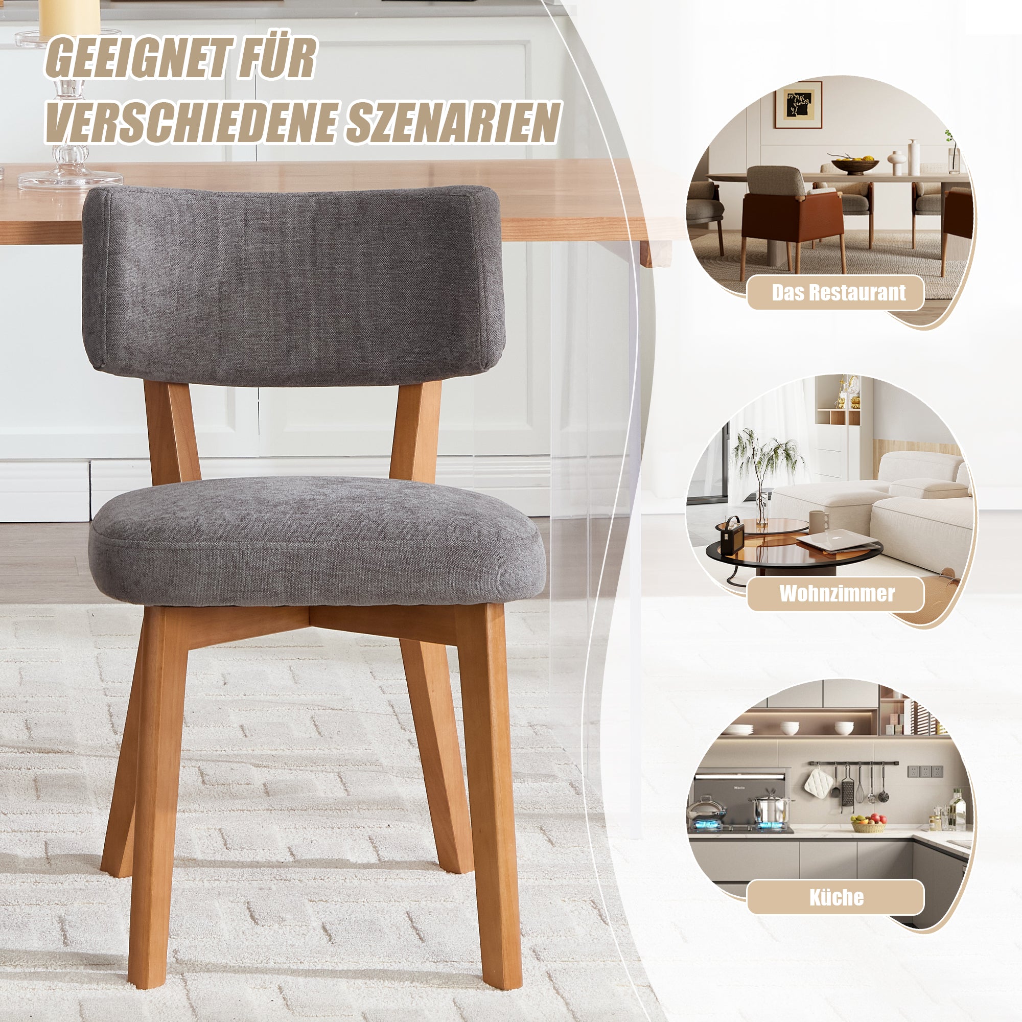 Dining Chair Set of 2, Mid-Century Style Solid Wood Legs Fabric Upholstered