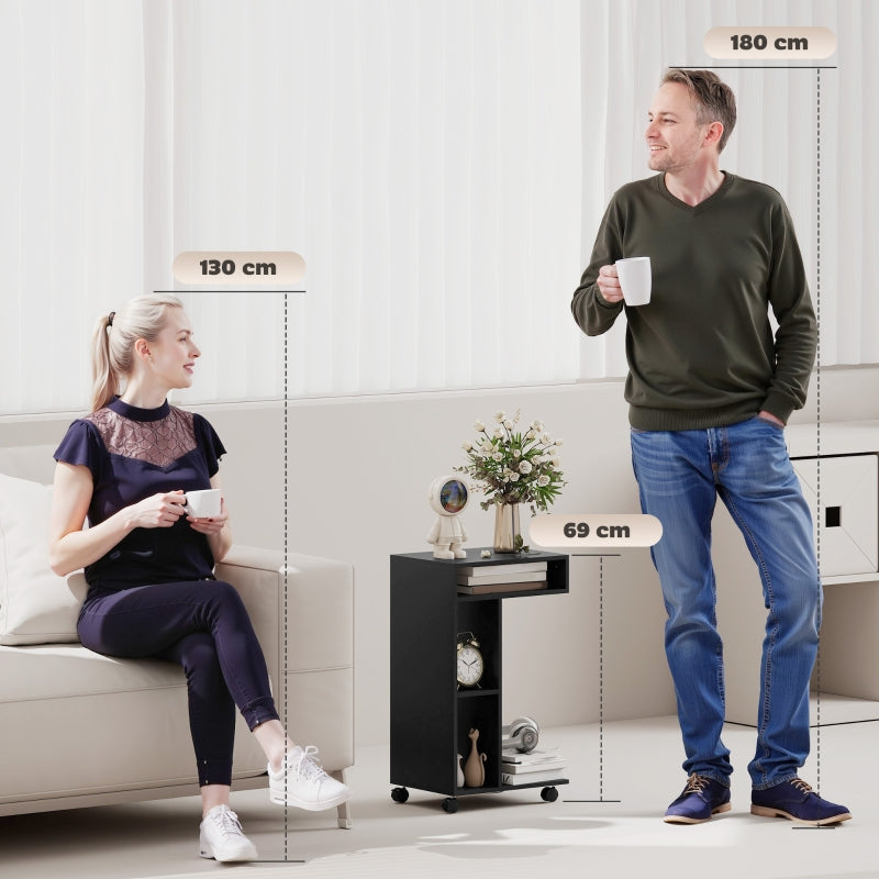 C-Shaped Serving Trolley 40x30x69cm 4 Wheels 3 Compartments - Black