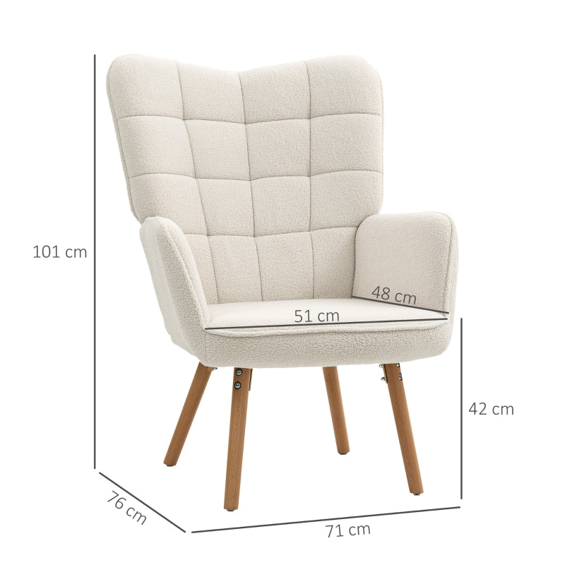 Modern Accent Chair, Tufted Wingback Armchair with Wood Legs, Cream White