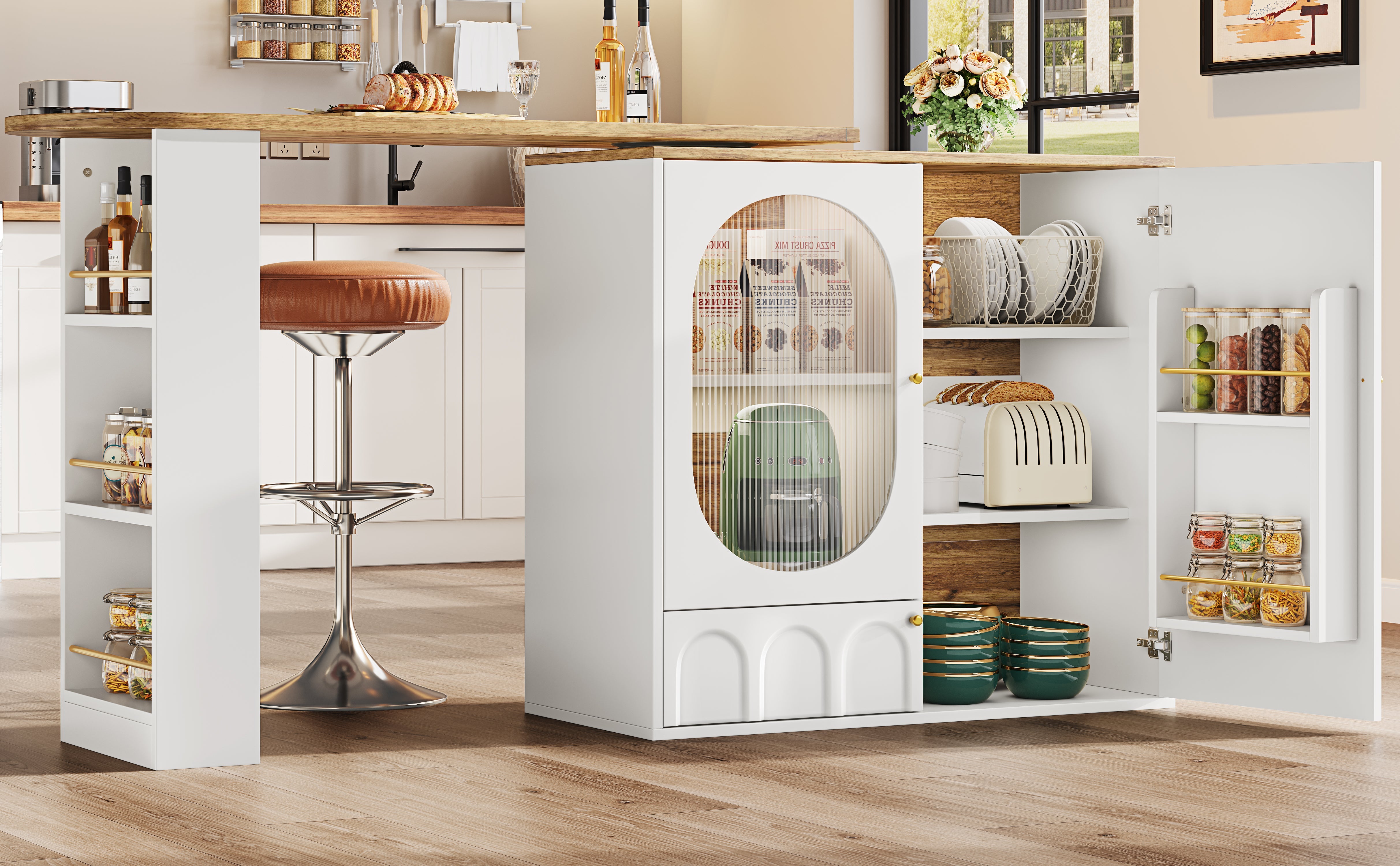 360° Rotating Bar Table with Storage, White