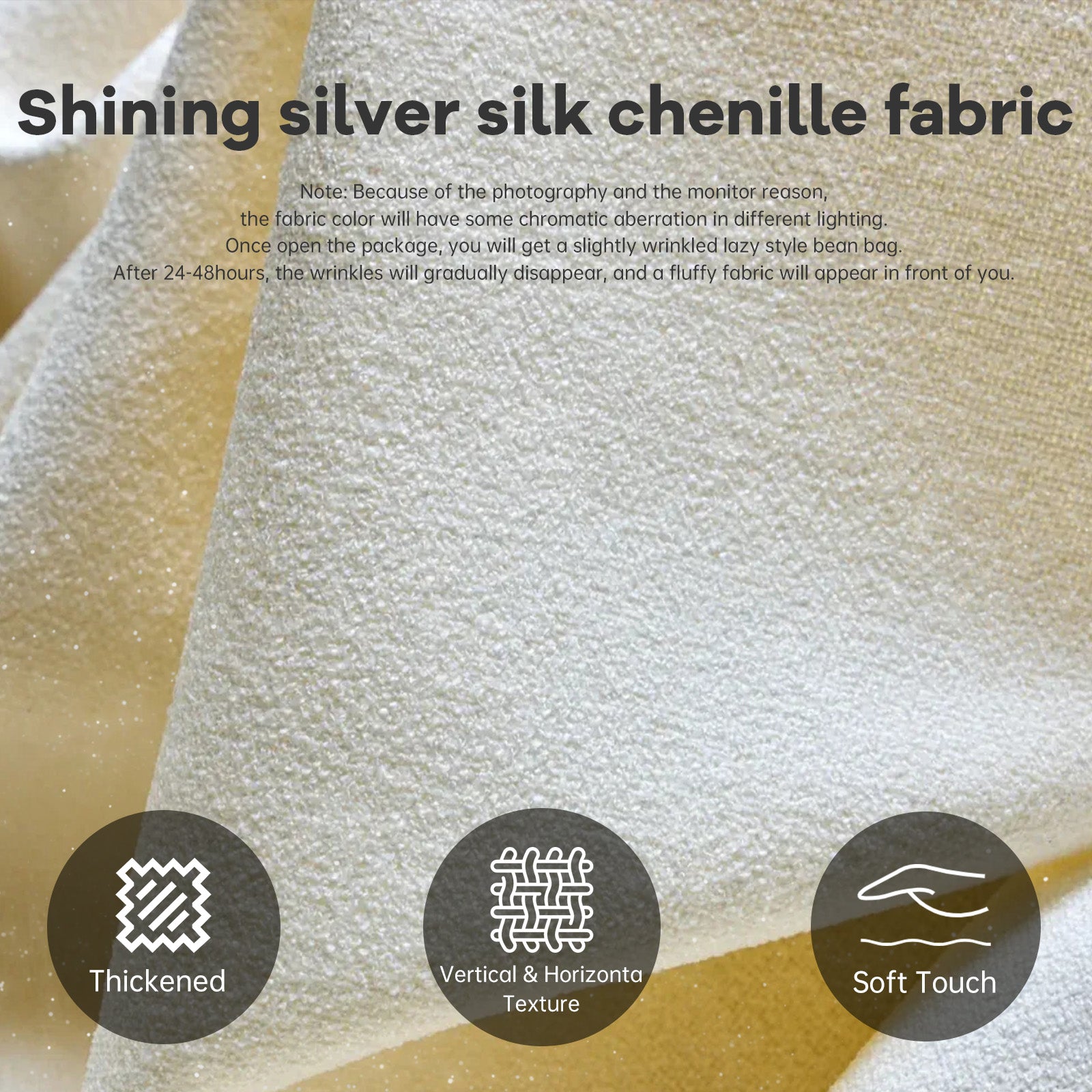 Luxury Bean Bag Lazy Sofa Neck Lumbar Hip Support, Easy Clean Chenille