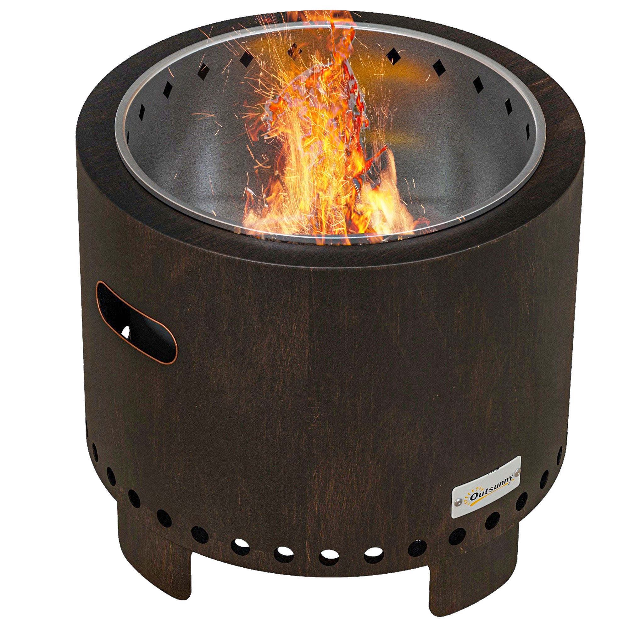 Fire bowl smoke-free table fire pit with handle and poker, metal black