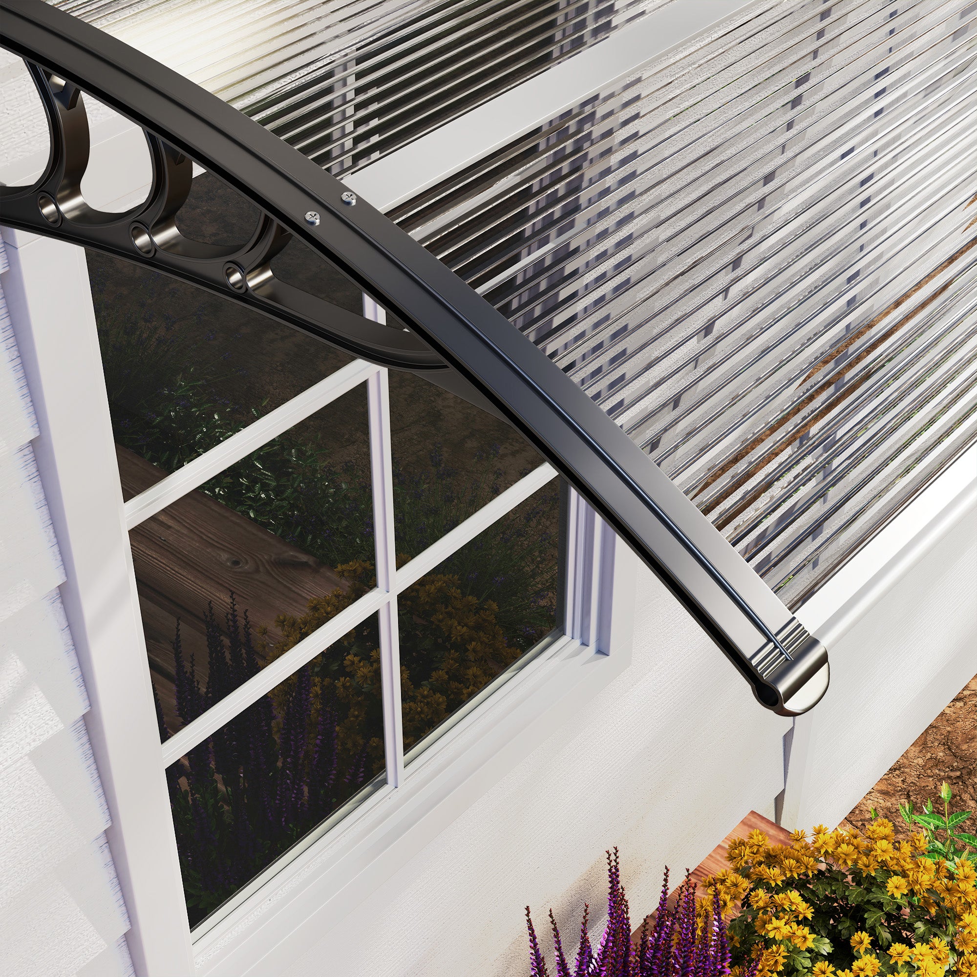 Front Door Canopy Outdoor Awning Rain Shelter, 120 x 75cm, White