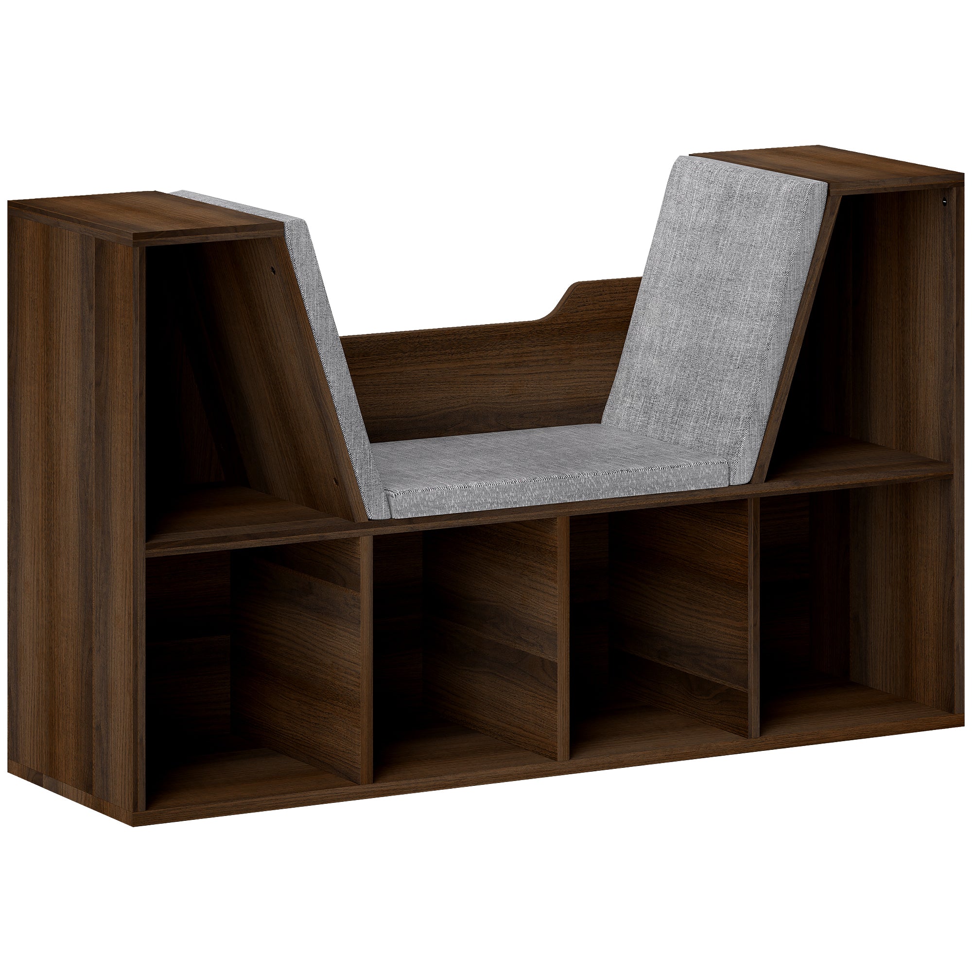 Bookcase Storage Shelf with Cushioned Reading Seat, Cube Organizer, Chestnut