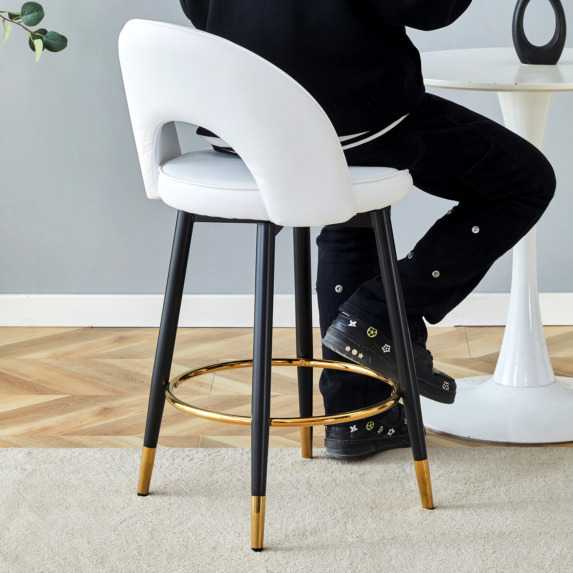 360° Rotating Bar Stool, Modern Upholstered, White PU