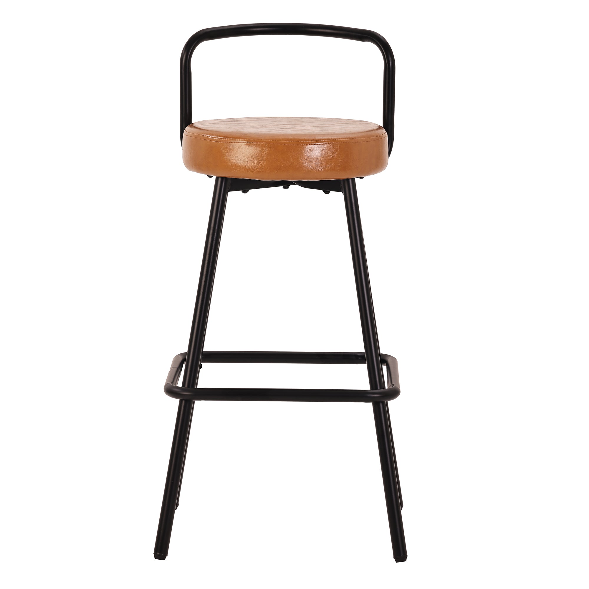Modern Bar Stools Set of 4, Ergonomic Backrest with Footrest, PU Leather and Iron, Brown