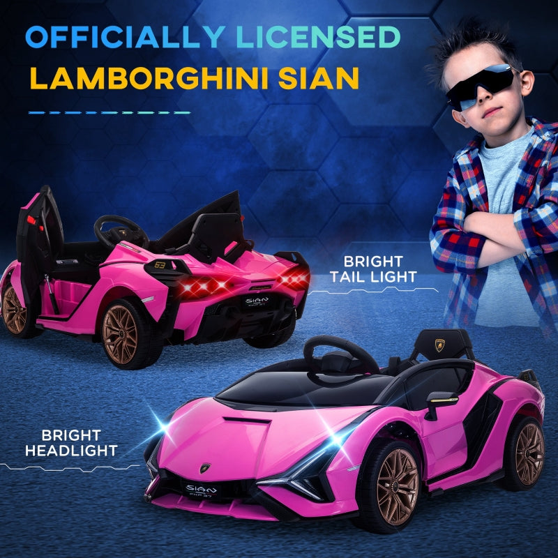 Lamborghini Sian 12V Electric Ride On Car with Remote Control, Pink
