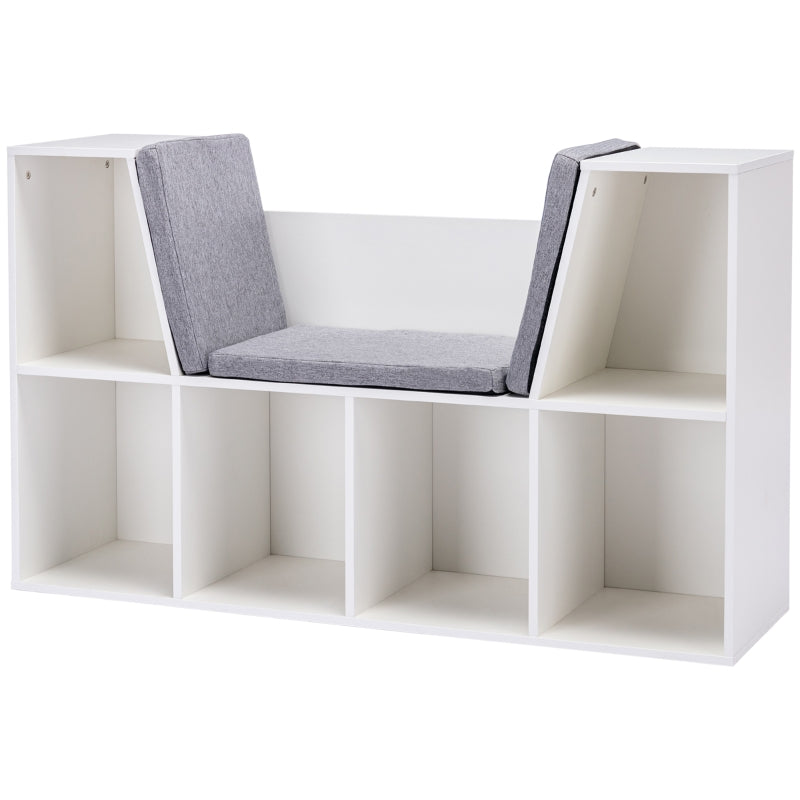 Children's Shelf Bookcase, 6 Compartments, Toy Box, White+Gray