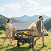 Folding Trolley Cart with Wheels and Canopy, Black