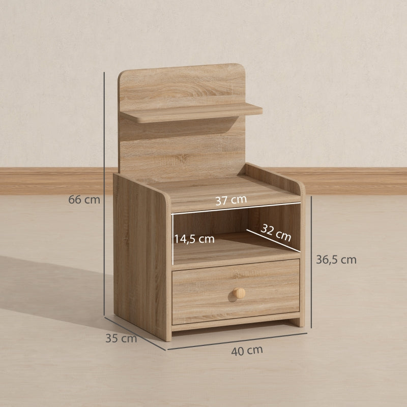 Side Table, Bedside Table with Storage, Chipboard, Natural Wood