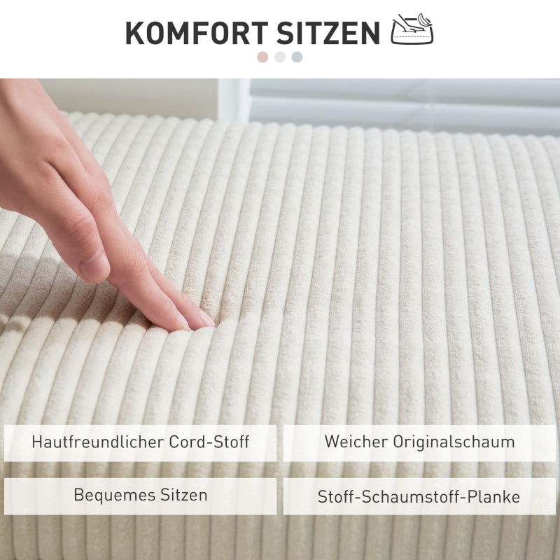 Bench with storage, upholstered corduroy, steel legs, beige