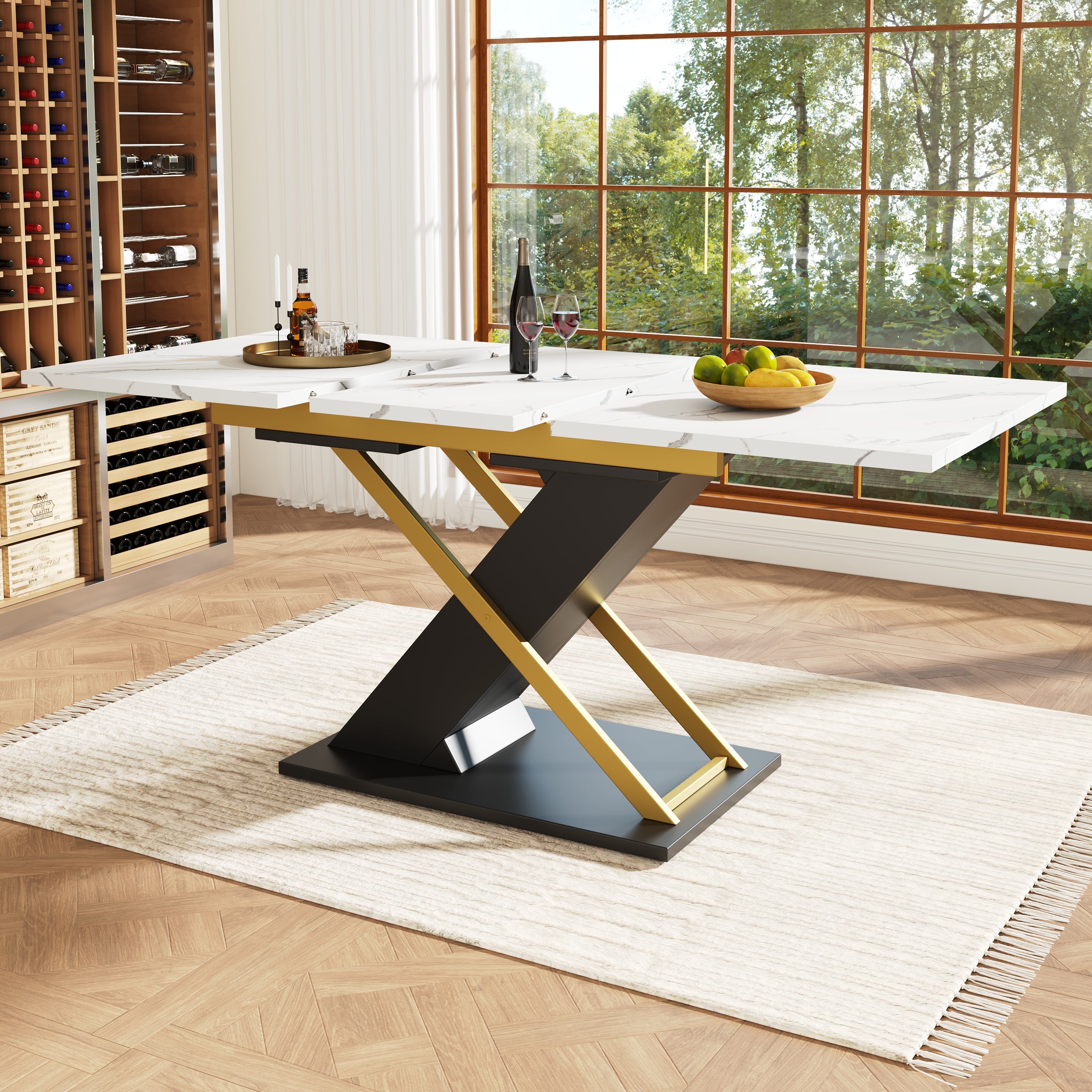 Extendable Dining Table 120-160cm Cross Legs, Golden