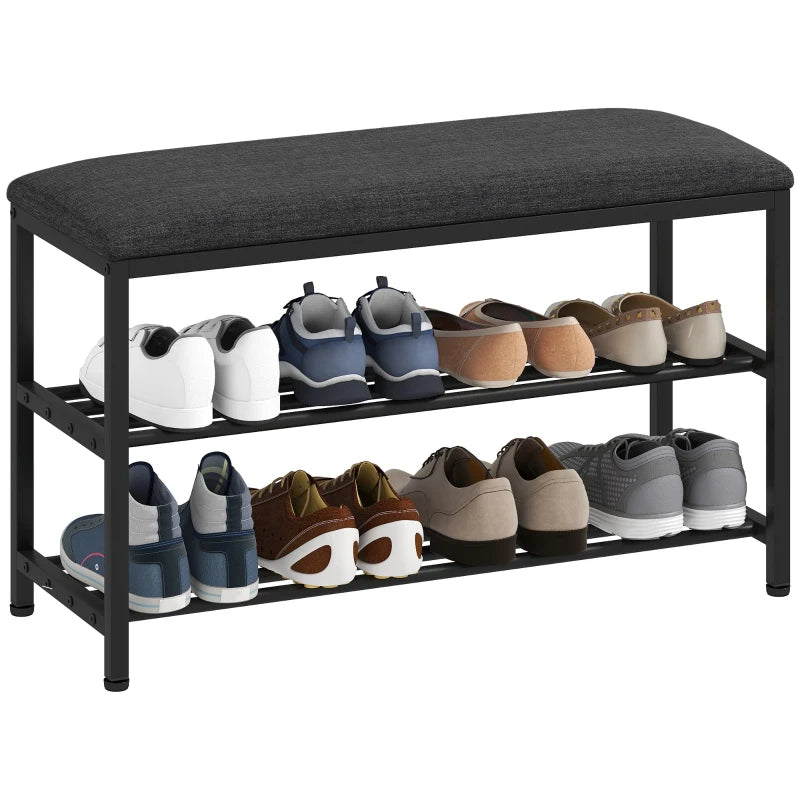 Shoe Bench with Seat, Storage & 2 Open Compartments - Black