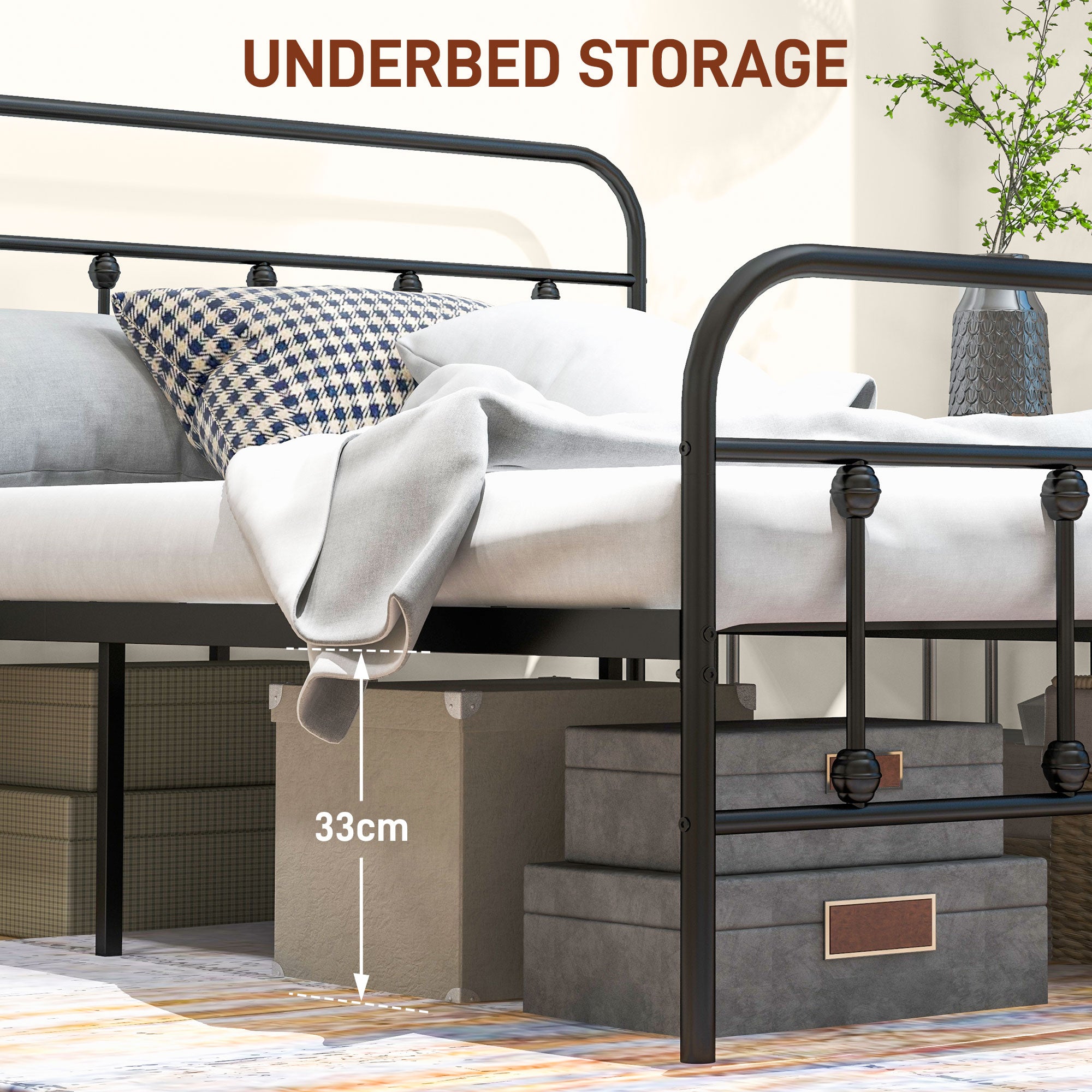 Double Bed Frame Minimalistic Metal Black