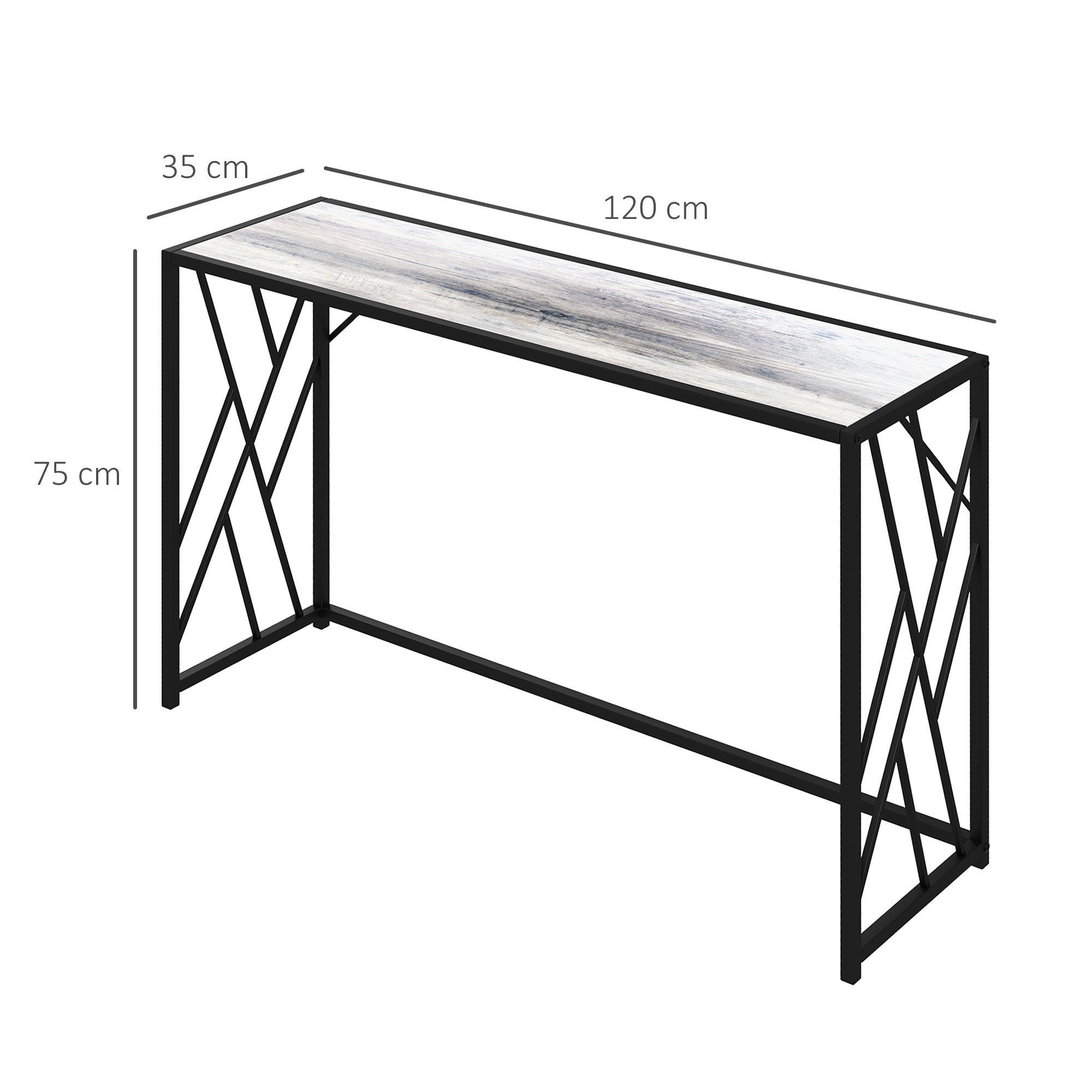 Console Table, Industrial 120cm Metal Frame, Grey