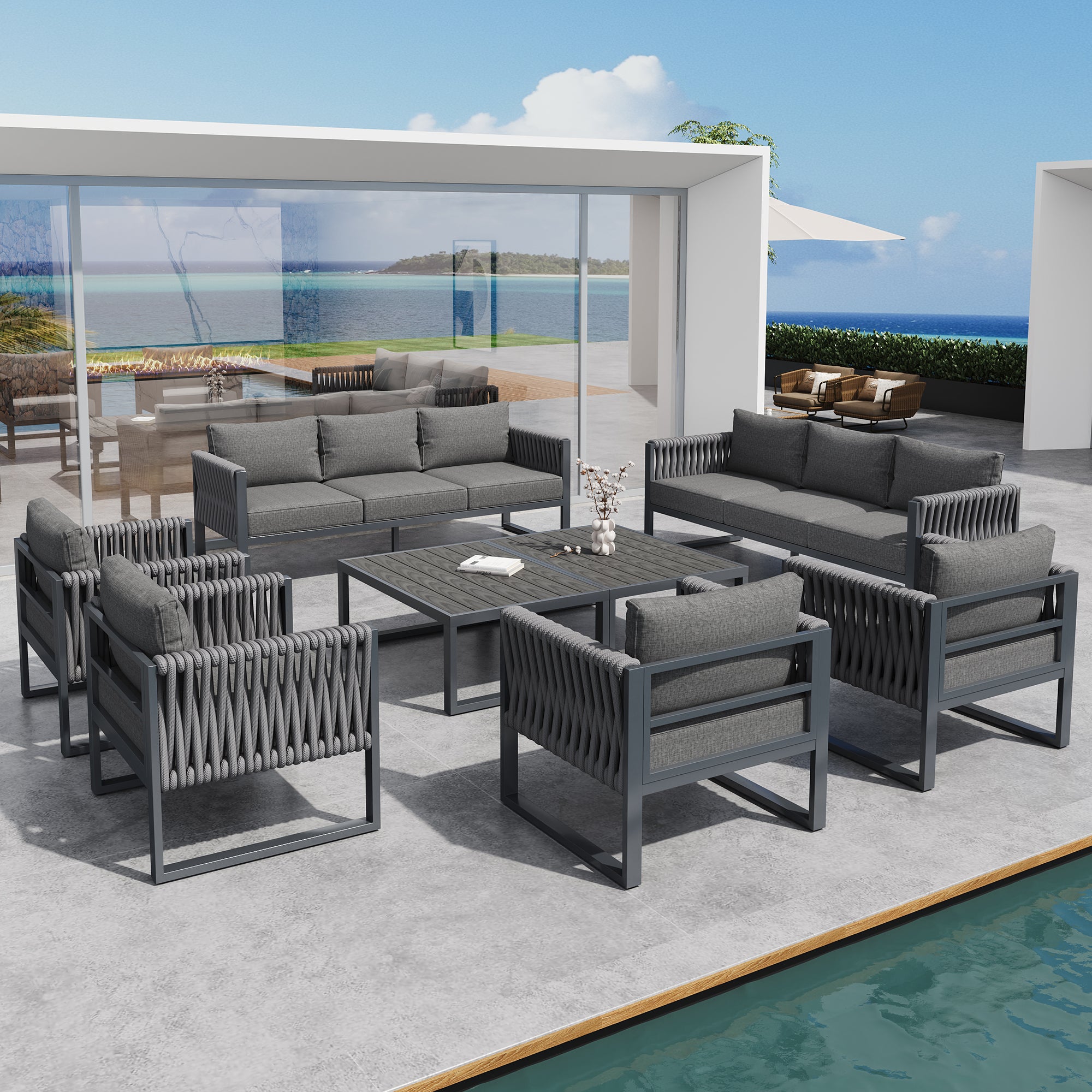 Outdoor Sofa Lounge Set 10-Seater Rustproof Metal Frame - Grey