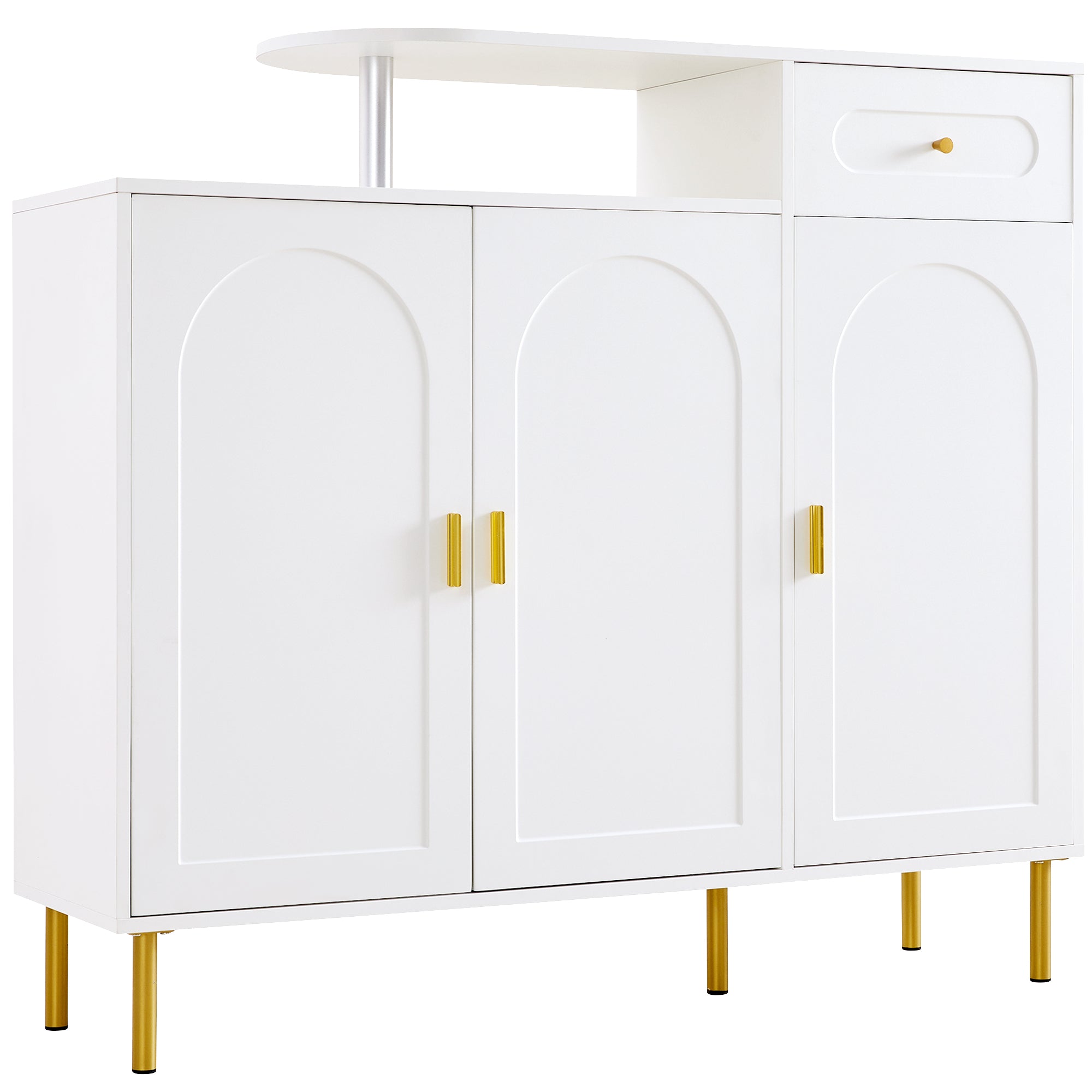 Chest of Drawers with Metal Handles, 1 Drawer, 3 Doors, on Metal Feet, White